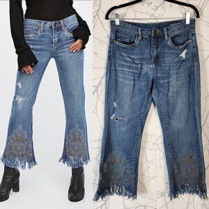 BlankNYC Stretch Denim High Rise Studded Kick Flare Crop Jeans